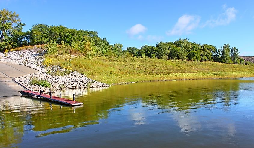 Summer shoreline view of Saylorville Lake near Polk City, Iowa