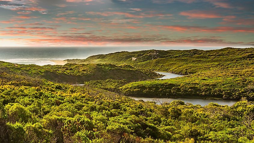 Sunset of the Margaret river joining the Indian ocean-Western Australia