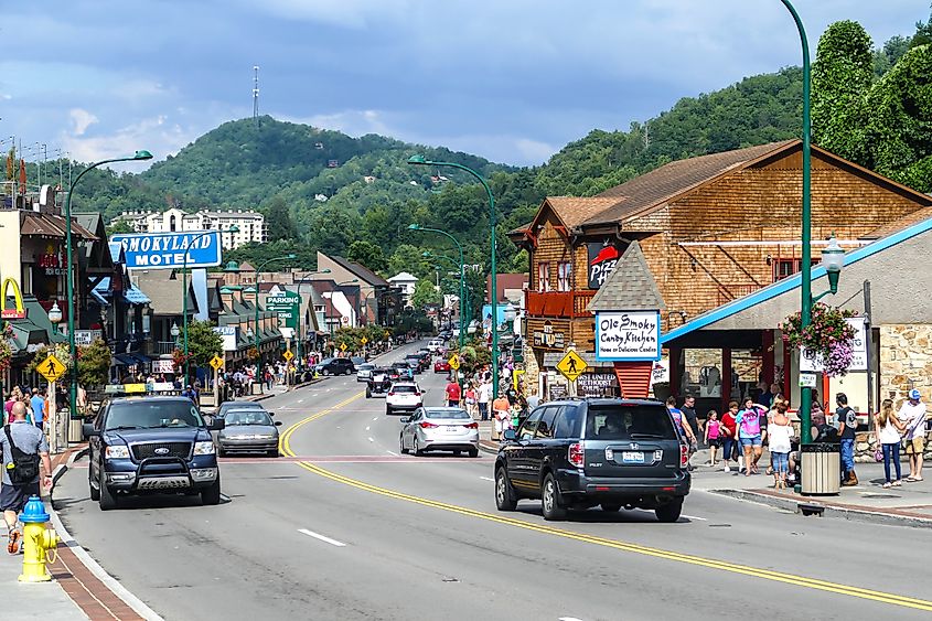 The charming downtown area of Gatlinburg, Tennessee.