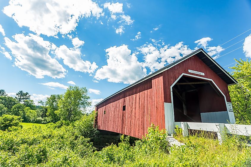 The Carleton Bridge, a historic wooden covered bridge in East Swanzey, New Hampshire