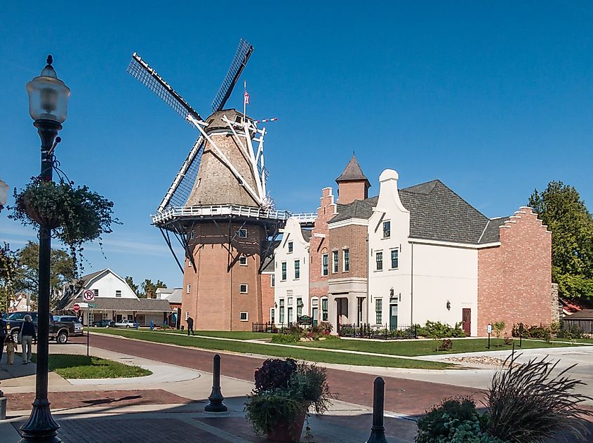 A windmill in the Dutch-styled college town of Pella, Iowa.