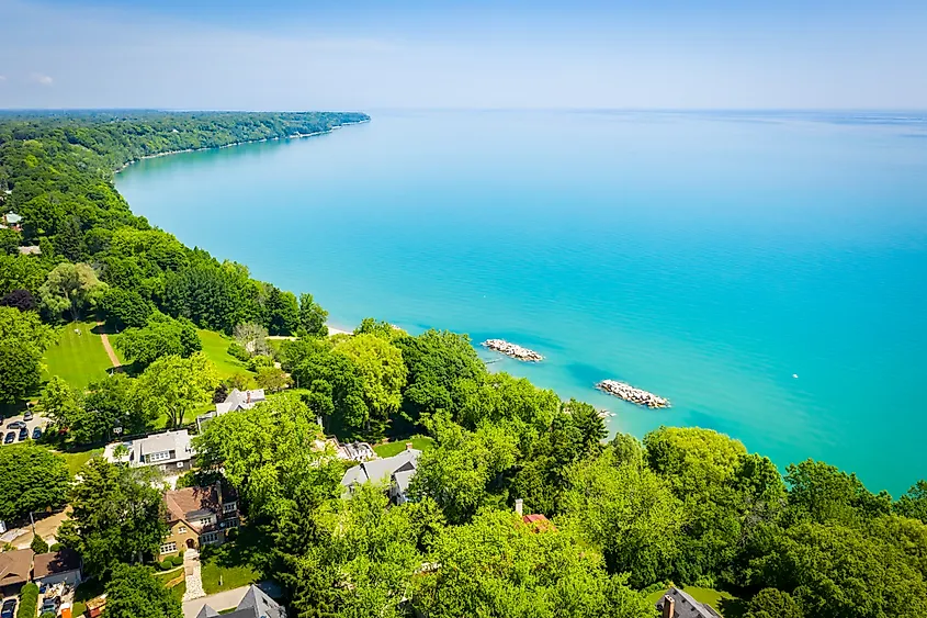 Whitefish Bay, Wisconsin: Aerial view of Whitefish Bay Wisconsin featuring Klode Park and Lake Michigan