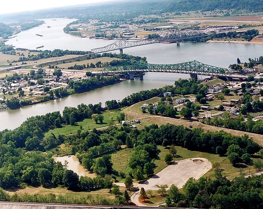 The confluence of the Kanawha and Ohio Rivers at Point Pleasant, West Virginia