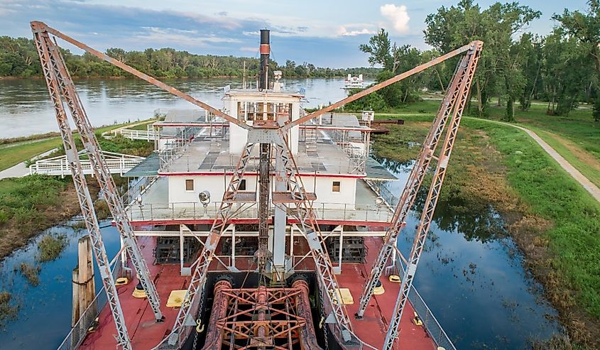 Historic dredge, Captain Meriwether Lewis, Missouri River at Brownville, Nebraska.