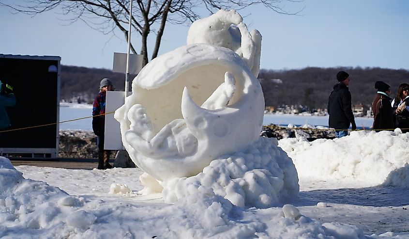 Snow Sculptures made by competitors during Winterfest in Lake Geneva.