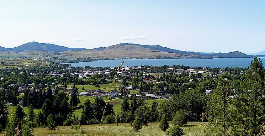 View of Polson and Flathead Lake from the west, looking northeast.