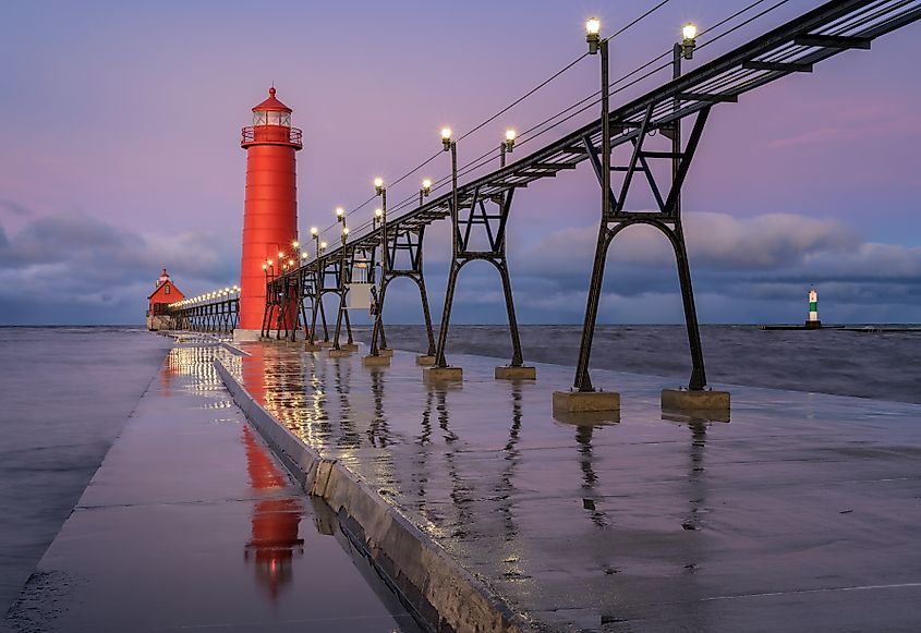 The lighthouse at Grand Haven looking beautiful at sunrise