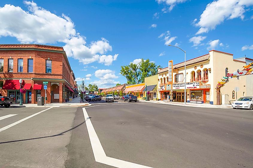 First Avenue, the main street through the downtown area of Sandpoint, Idaho, on a summer day