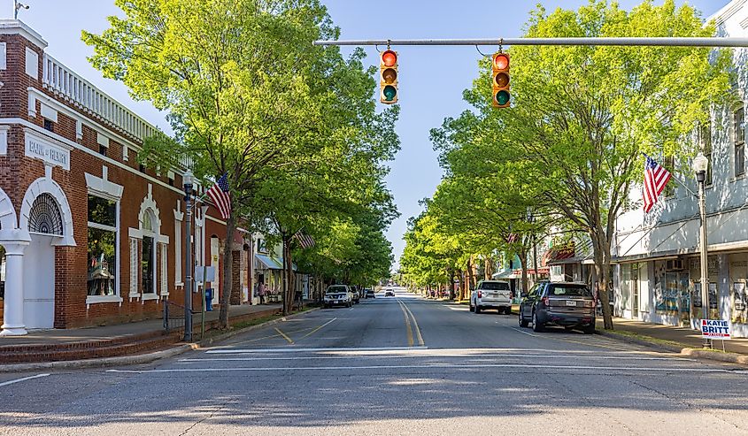 The old business district on Kirkland Street in Abbeville, Alabama