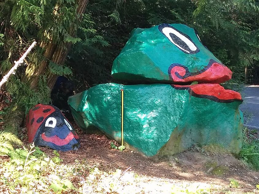 Frog Rock on Bainbridge Island, Washington (and ladybug).