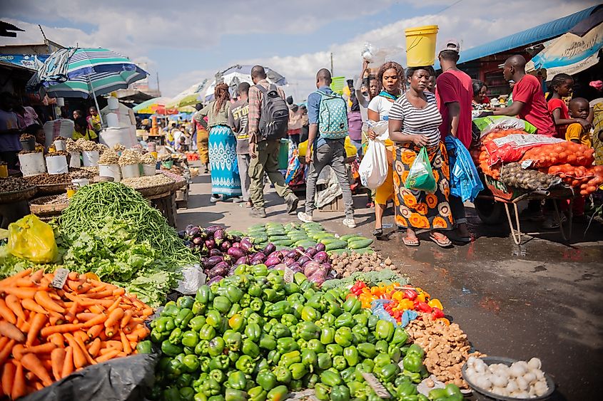 Lusaka, Soweto Market: African Vendors operate a street market.