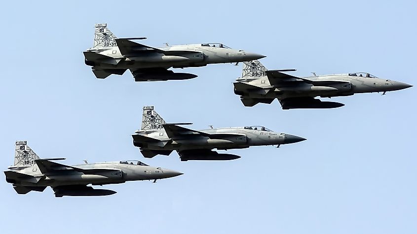 Formation of four Chengdu Jf-17 Thunders of Pakistan Air Force during Pakistan Day Parade. Credit Shutterstock: Rehan Waheed.