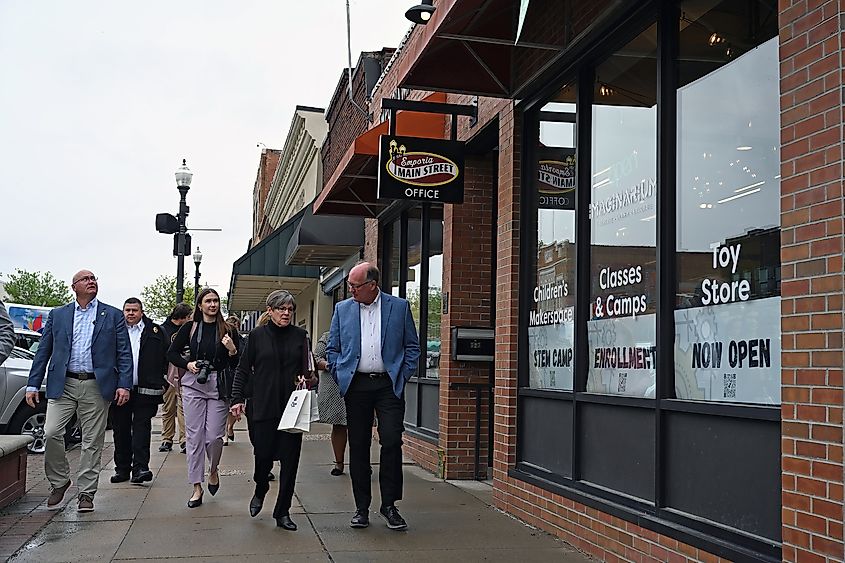 People walking down Commercial Street in Emporia, Kansas.