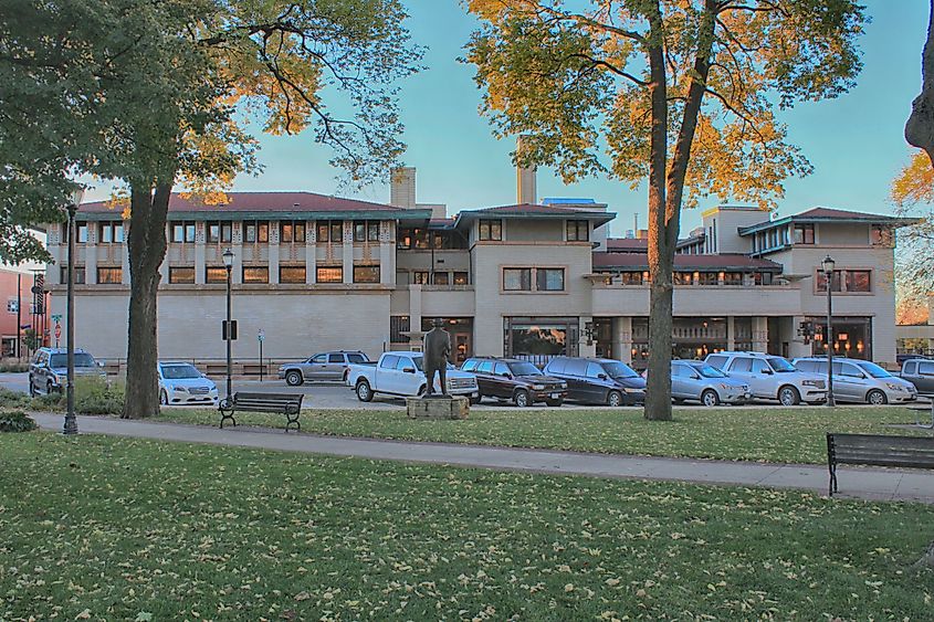 View of a historic building in Mason City, Iowa.