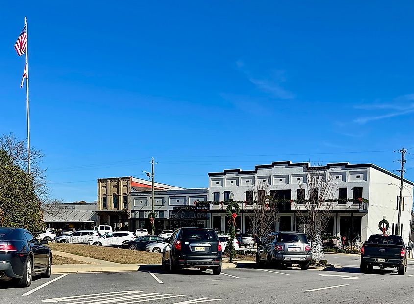 Looking at the Miller Hotel from the Courthouse in Dadeville, Alabama