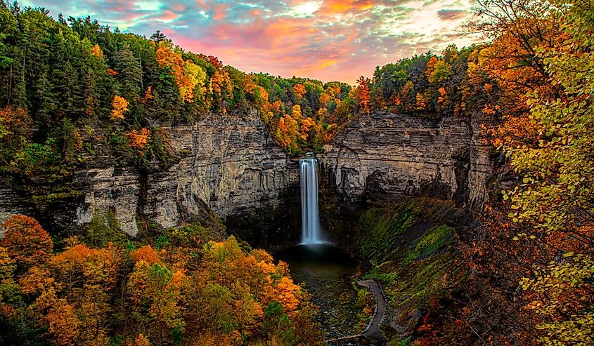 Taughannock Falls Sunset In Full Fall Colors