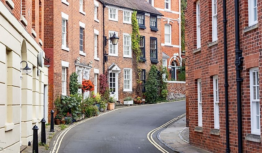 Typical street in Shrewsbury with Georgian windows and doors.