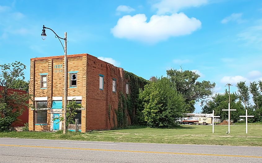 A brick building in Kingfisher, Oklahoma.