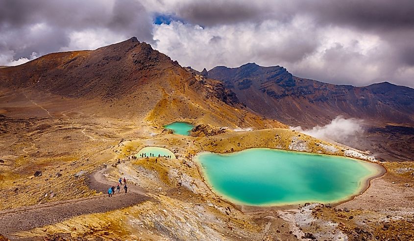 View at beautiful Emerald lakes on Tongariro Crossing track, Tongariro National Park, New Zealand