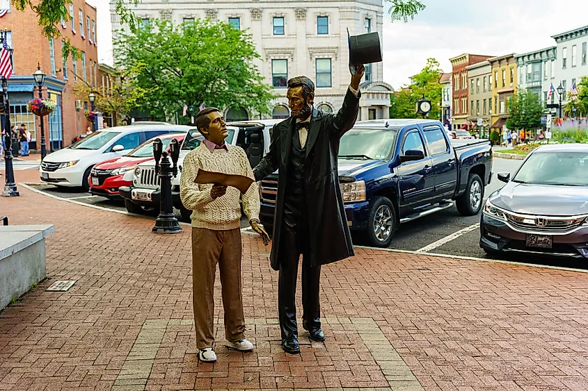 The Lincoln statue on the square in front of the David Wills House in Gettysburg, Pennsylvania.