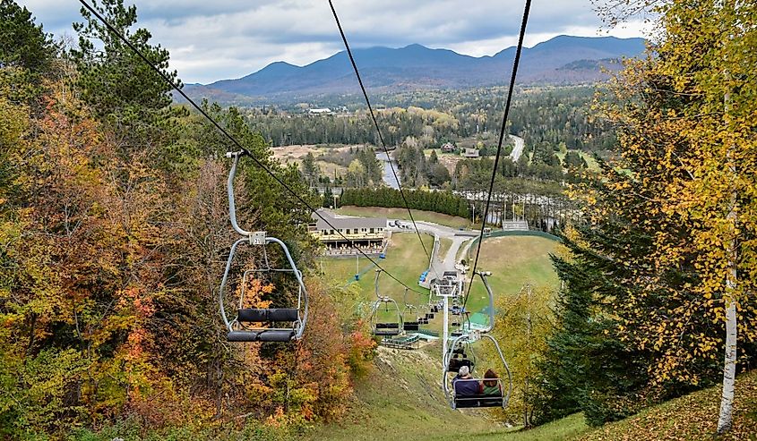Stunning aerial view of the Lake Placid Ski Lift in autumn