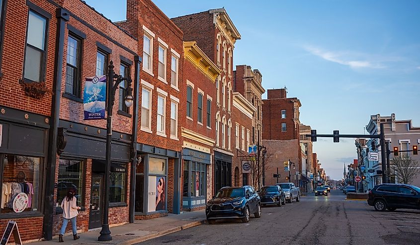 Main Street of the small town of Vincennes, Indiana.