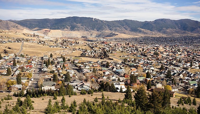 High angle view of downtown Walkerville Butte, Montana, United States.