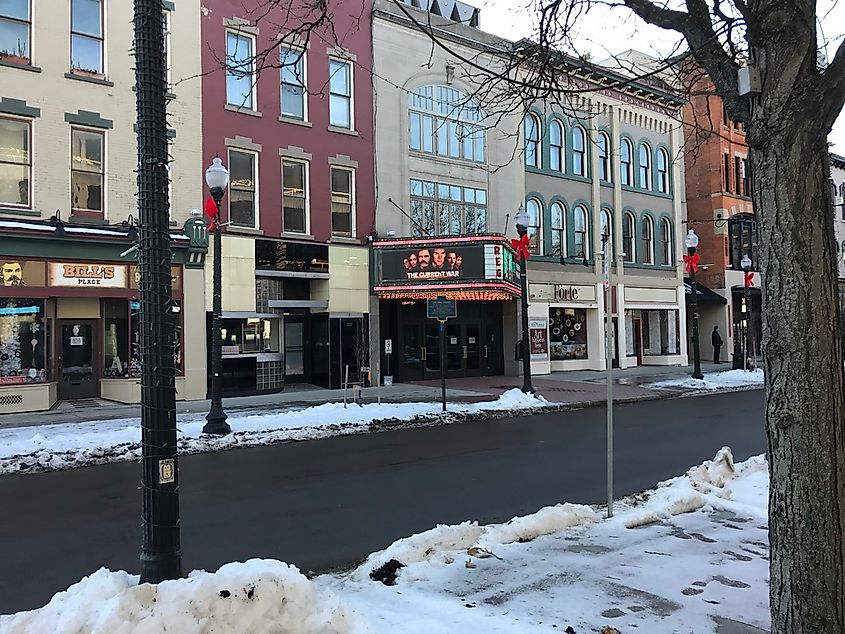 Downtown Jamestown in winter.