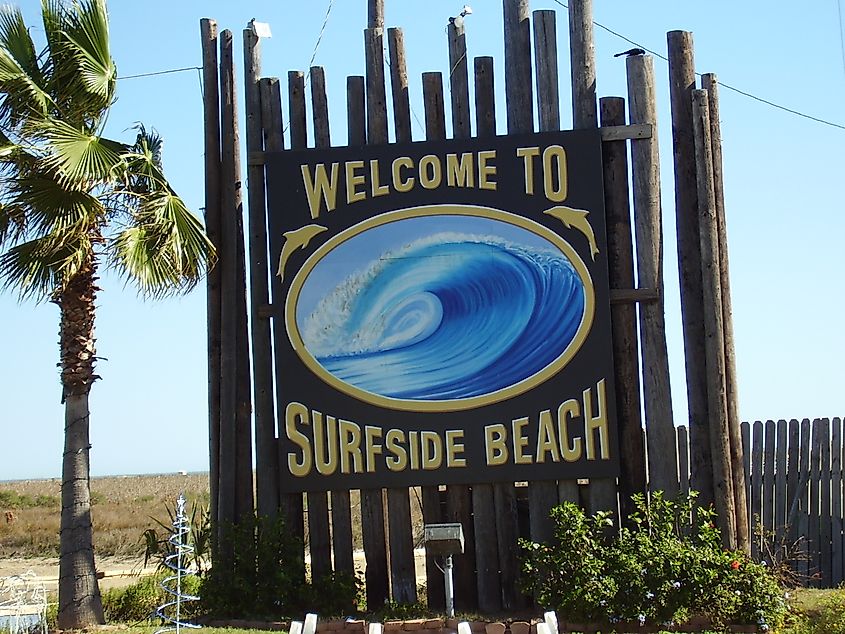 The entrance sign to Surfside Beach. 