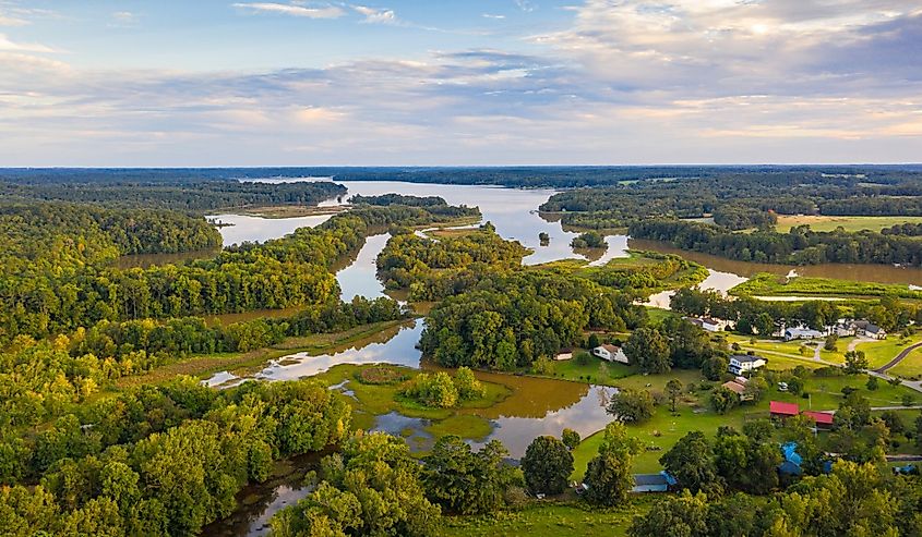 Lake Oconee, Georgia, USA from above in the afternoon.