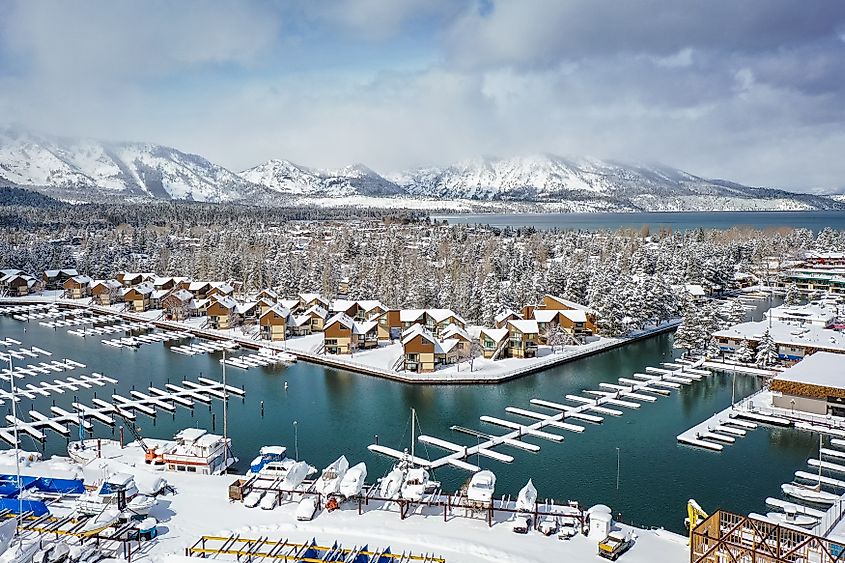 The beautiful view of South Lake Tahoe in winter.