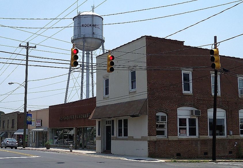 Downtown street in Rockwell, North Carolina.