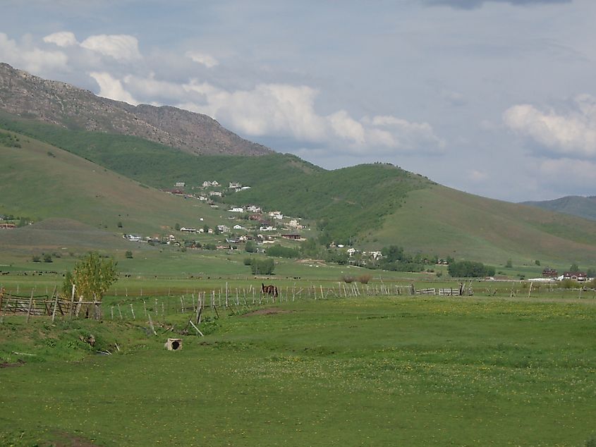 The eastern part of the town of Huntsville, Utah.