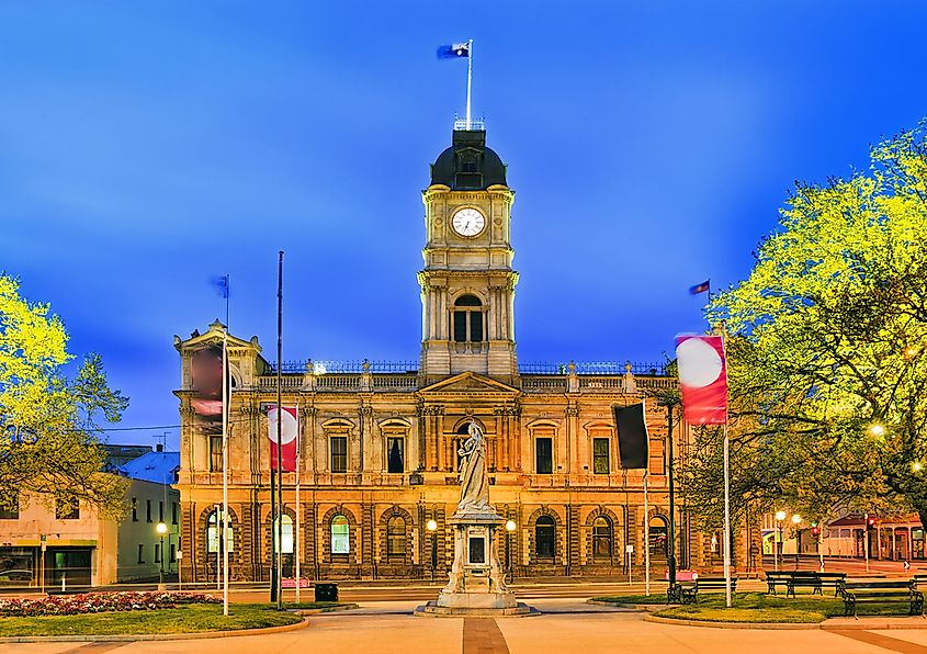 The town hall of Ballarat, the third largest city in Victoria, Australia.