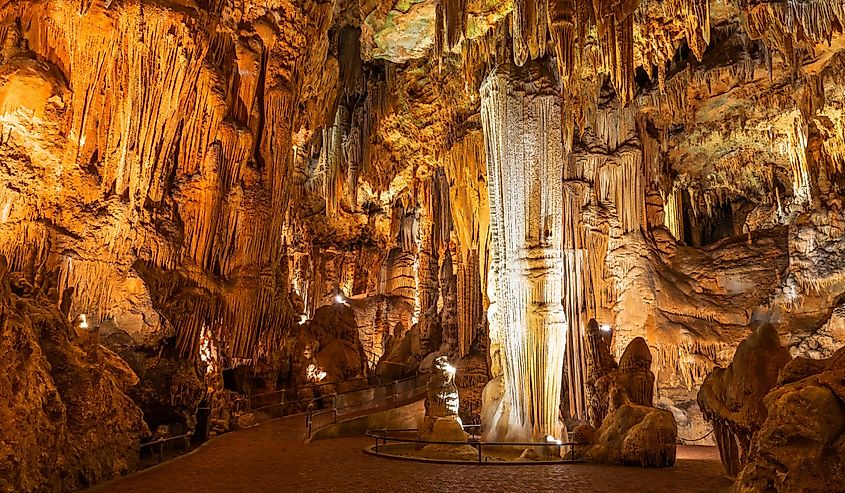 Cave stalactites, stalagmites, and other formations at Luray Caverns, Virginia.