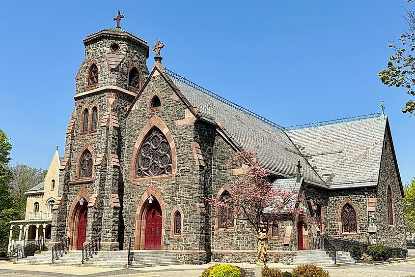 Area view of St. Mary's Church and rectory in Wharton, New Jersey.