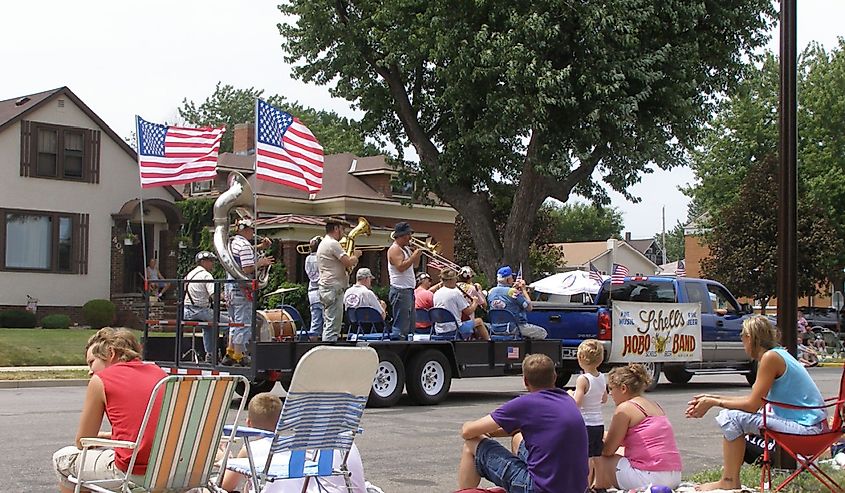 Schells Hobo band in Bavarian Blast Parade in New Ulm, Minnesota