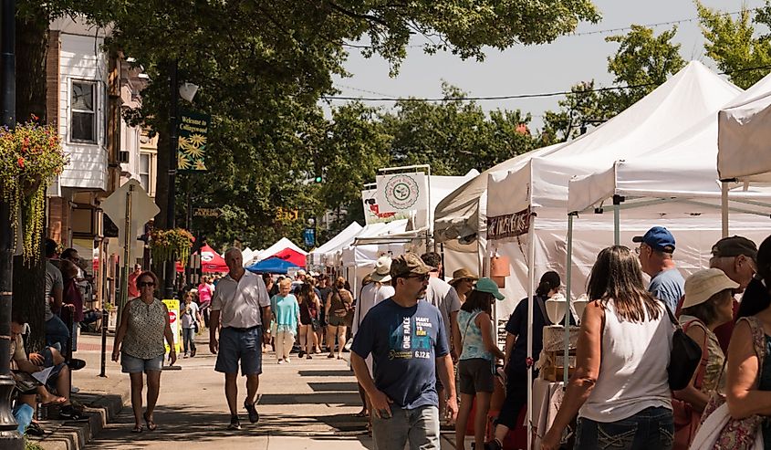 The Collingswood Craft and Fine Art Festival was crowded with people viewing and purchasing items from the many vendors, Collingswood, New Jersey.