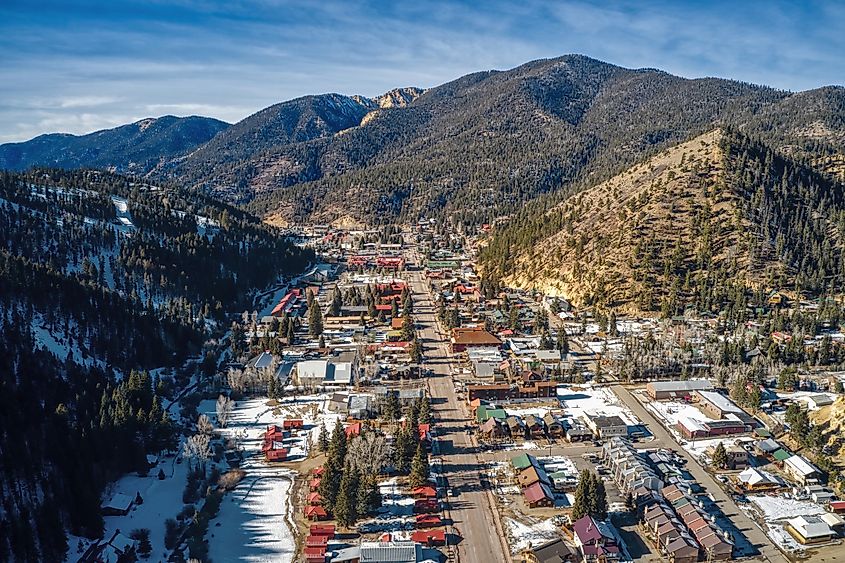 Aerial View of Red River Ski Town in New Mexico