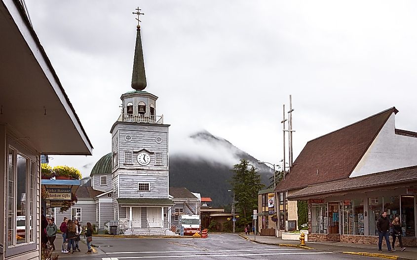 The Cathedral of St Michael Archangel placed at Lincoln and Matsoutoff Streets in Sitka, Alaska.