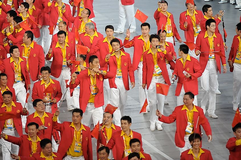 The Chinese team appearing at the 2008 Summer Games. Image credit US Army via Wikimedia.