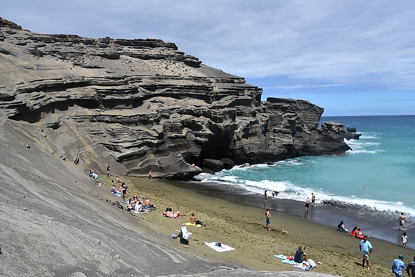 Papakolea Green Sand Beach at Kau on the Big Island in Hawaii.