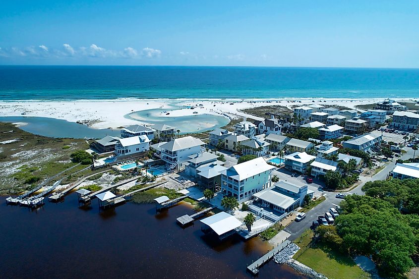 Aerial view of the coast at Grayton Beach, Florida.