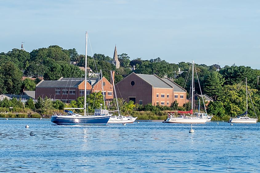 Waterfront scenes of boats in East Greenwich, Rhode Island.