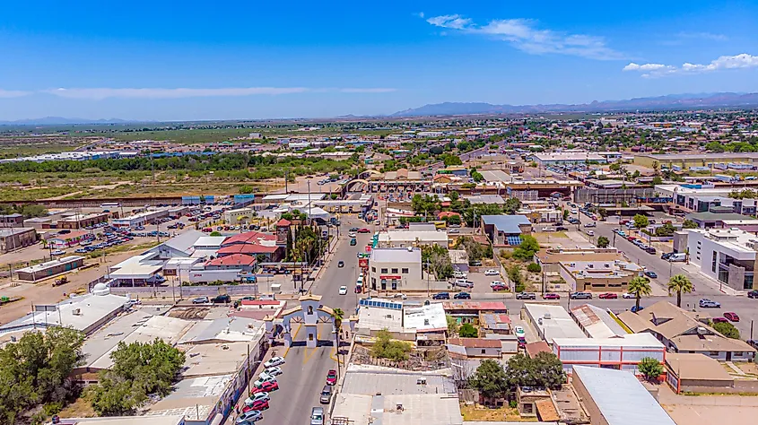Aerial view of the Douglas, Arizona, border crossing from Mexico.