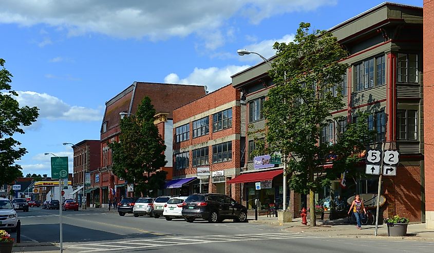 Historic Buildings on Railroad Street in downtown St. Johnsbury, Vermont.