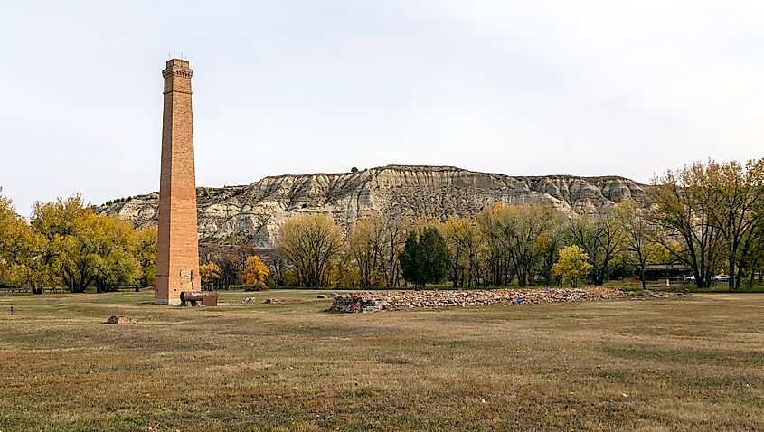 Open grassy landscape of Chimney Park in Medora, North Dakota.