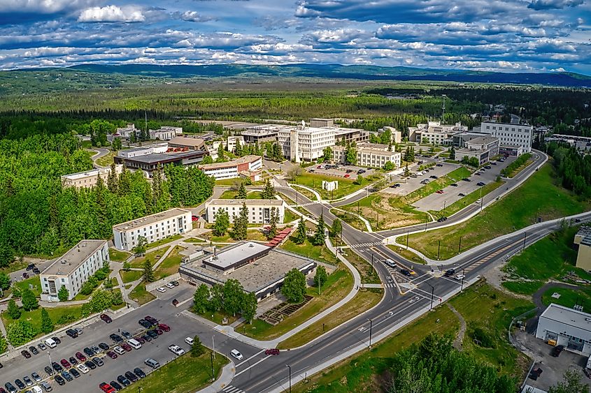 Aerial view of the State University Campus in Fairbanks, Alaska.