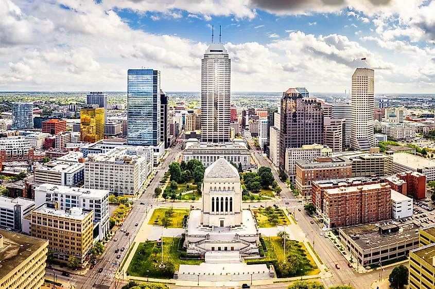The downtown skyline of Indianapolis, Indiana.