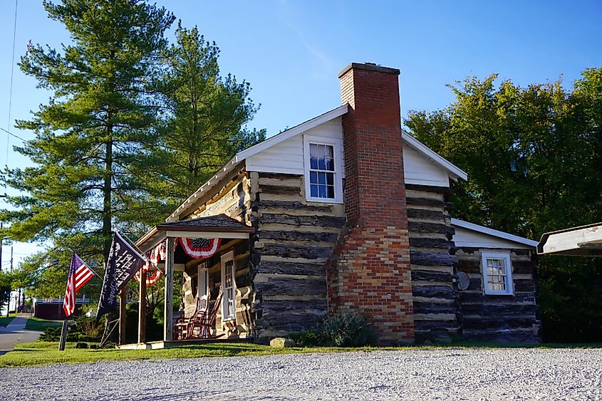 A historic log cabin, the Toll House, in Barboursville, West Virginia.